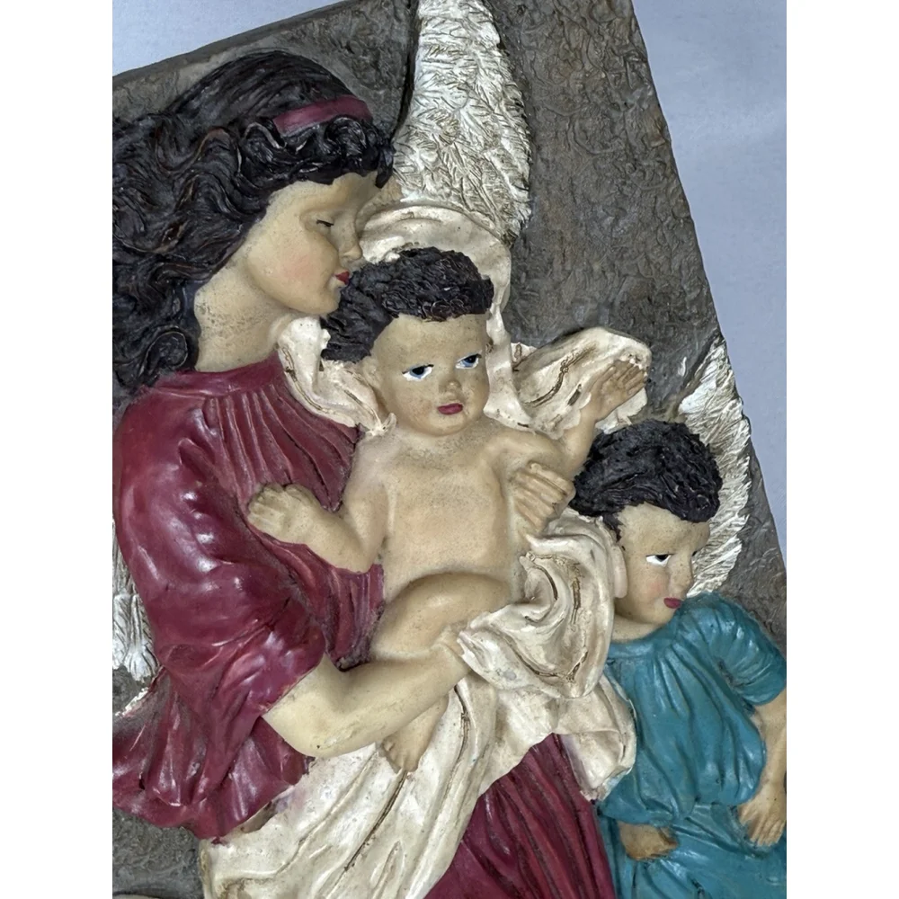 Vintage? Angel With Children Wall Art Plaque Tile With Stand Christian Holy 3D